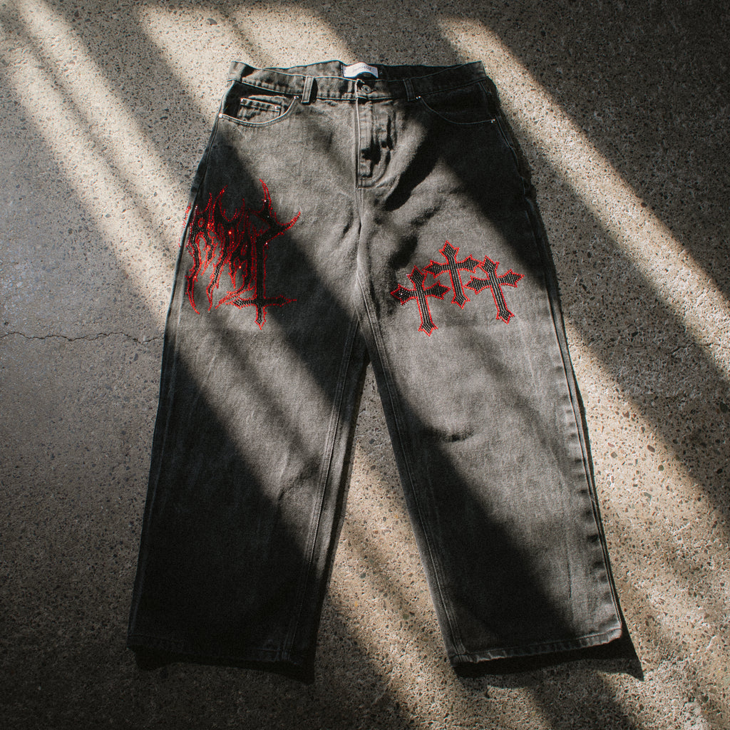 HEAVYGLOOM RED VENOM BAGGY JEANS L