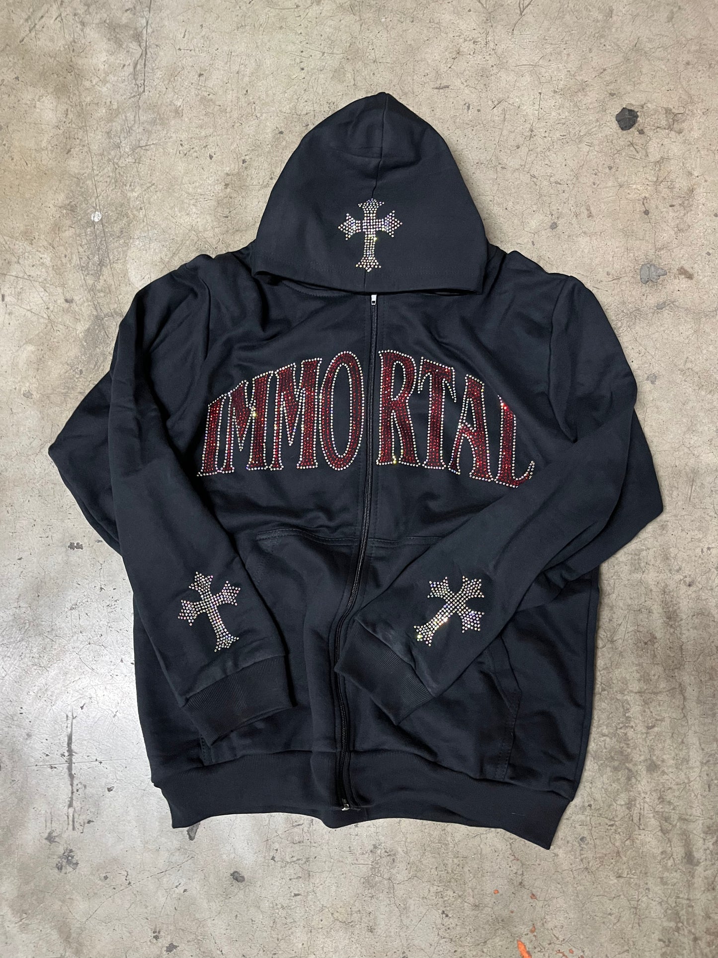IMMORTAL RHINESTONE HOODIE CON CIERRE