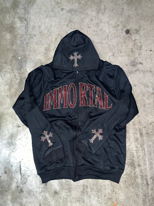IMMORTAL RHINESTONE HOODIE CON CIERRE